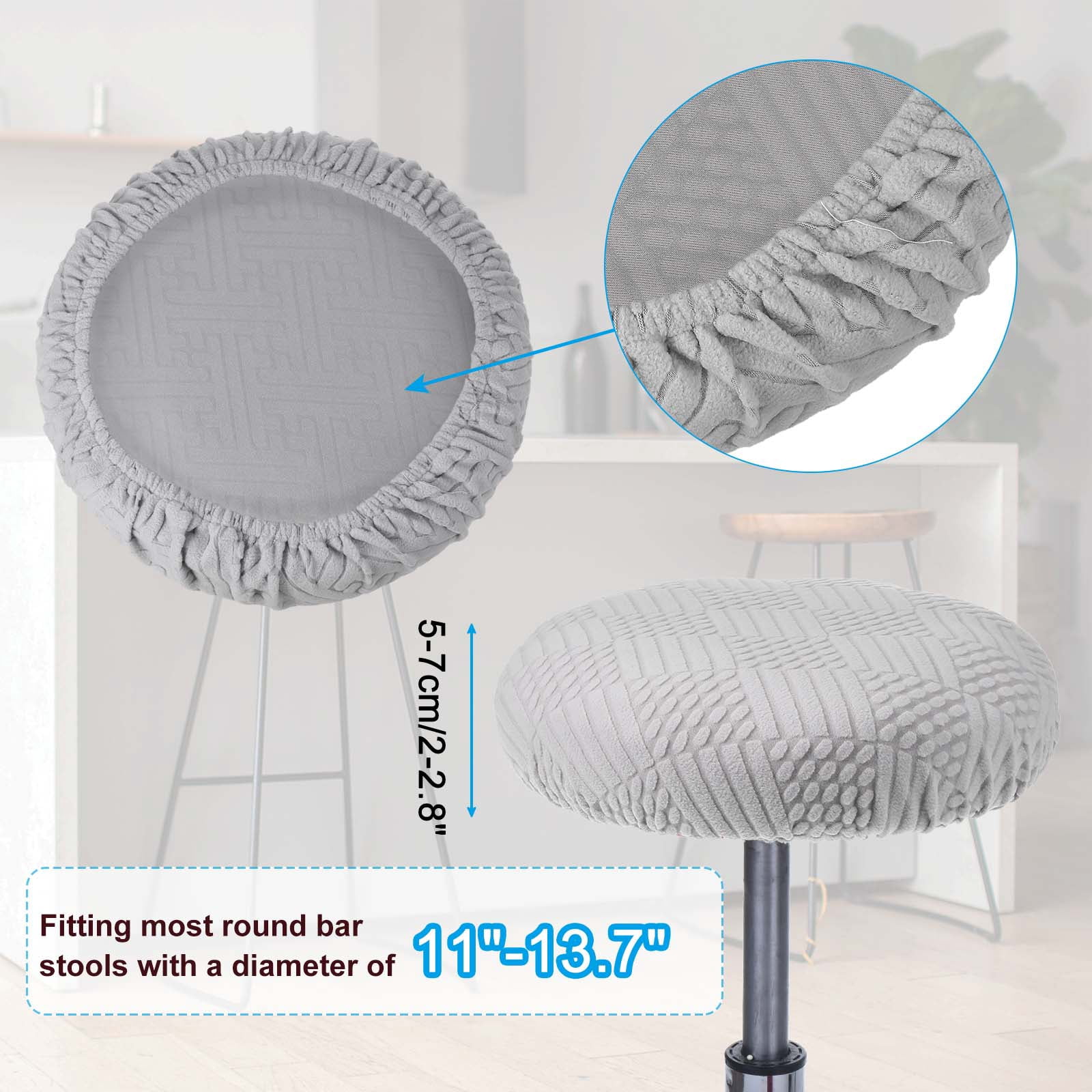 Unique Bargains Elastic Stool Cushion Slipcover Stretchy Chair Bar Stool Covers Light Gray