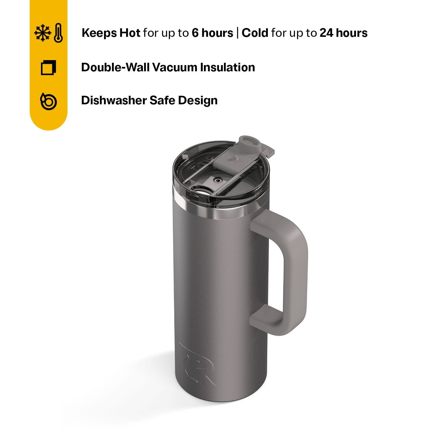 RTIC Road Trip 20 oz Ceramic Lined Leak-Resistant Lid Travel Mug, Graphite