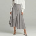 thumbnail image 3 of Skirts for Women Elegant High Waist Pleated Midi Skirt for Everyday Casual Work and Wear with Breathable and Handy Pockets Grey M, 3 of 5