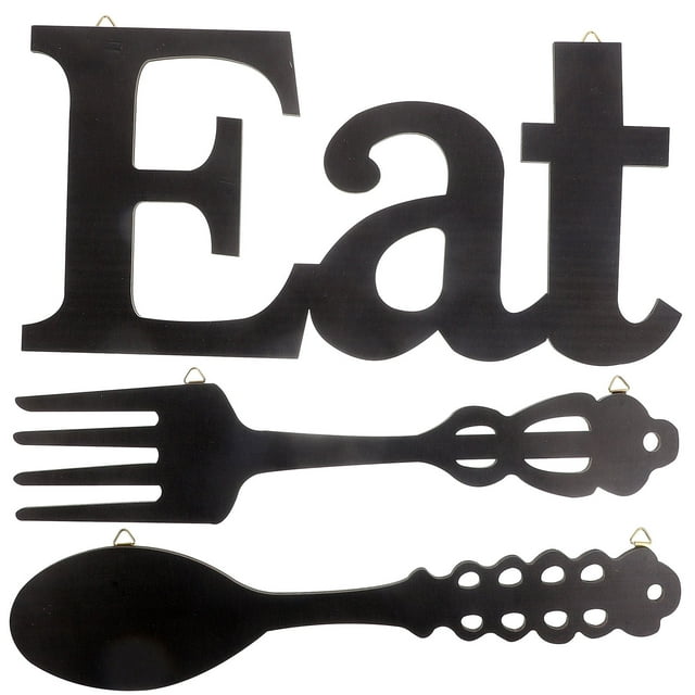 1 Set EAT Sign Fork and Spoon Wall Decor Rustic Wood Eat Theme Decoration
