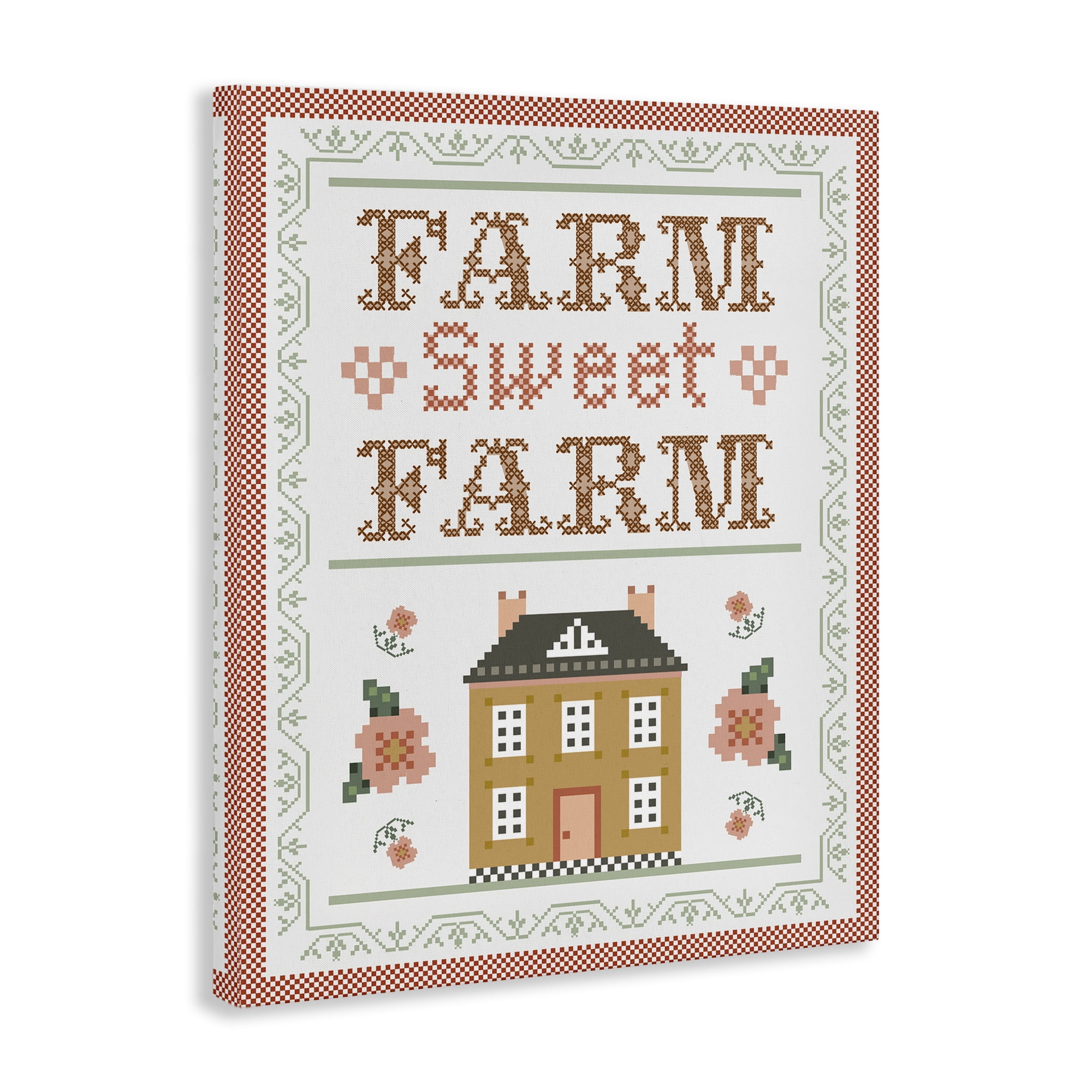 Stupell Industries Sweet Farm Needlepoint Style Text & Numbers Painting Wrapped Canvas Art Print Wall Art, 36 x 48