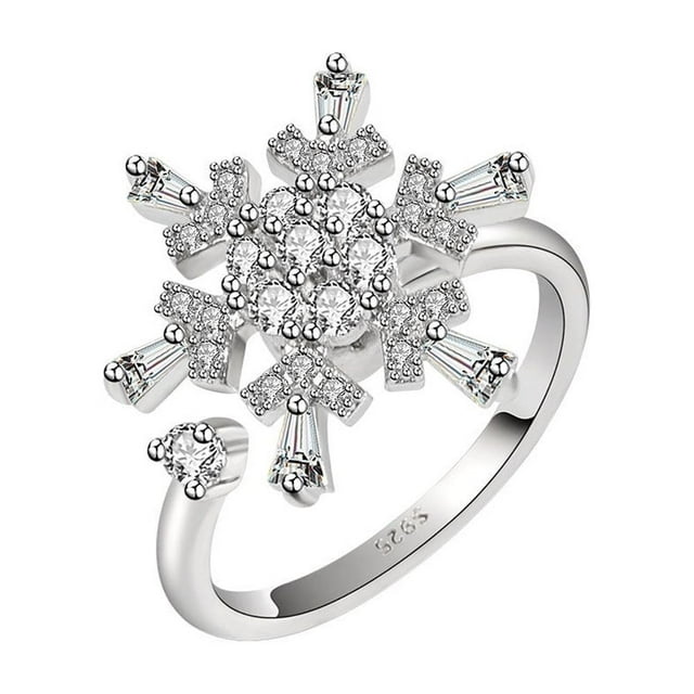 Anillo abierto con forma de copo de nieve, giratorio, ajustable, para ansiedad y presión