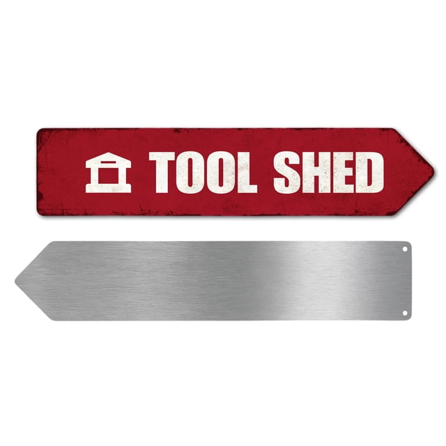 Tool Shed Metal Sign by DC | Arrow Metal Directional Signage for Indoor & Outdoor | 4x18" Rust-Free Aluminum Sign | Home & Garden Signage UV Protected Road RIGHT Arrow Sign | Made in USA