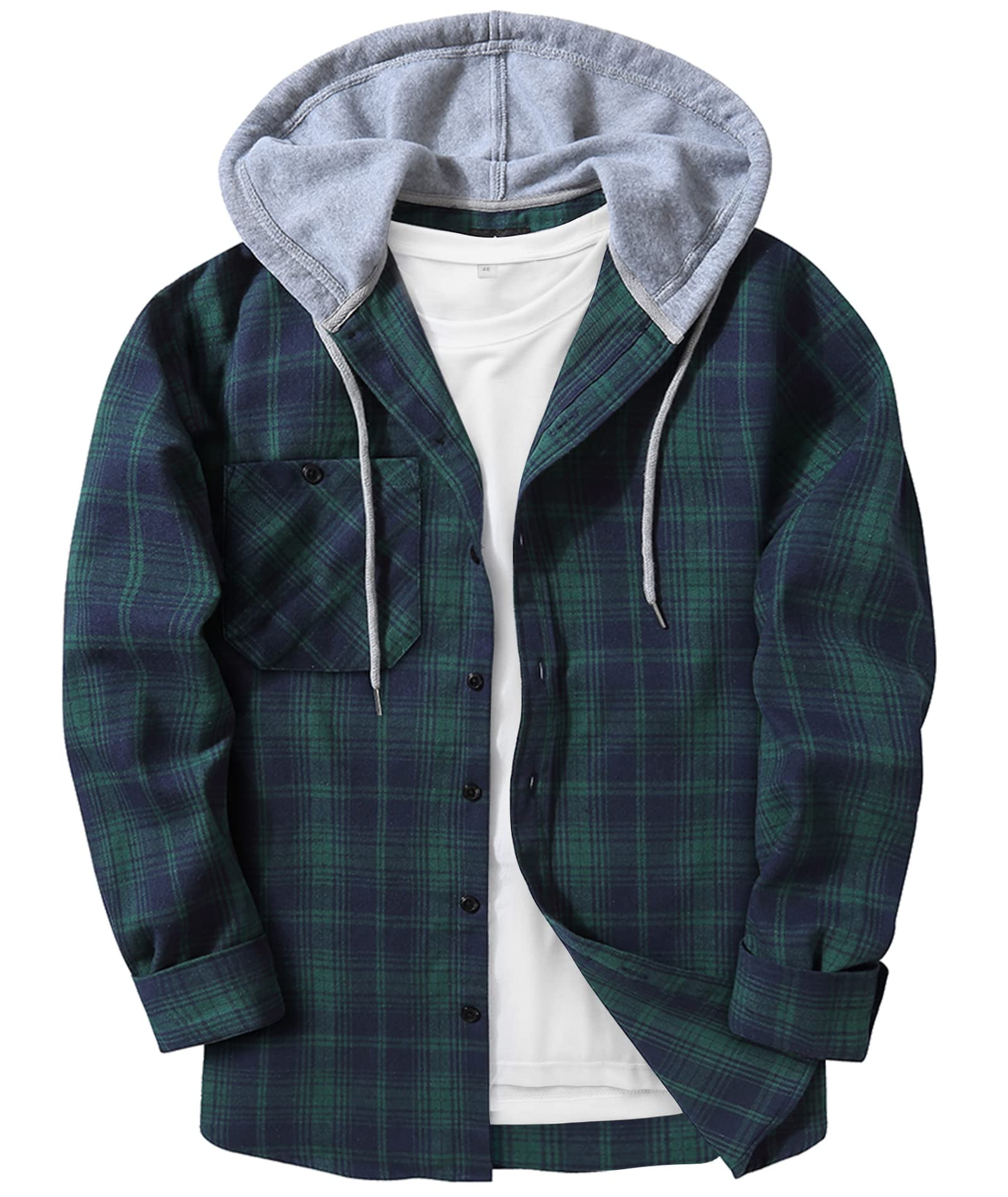 SCODI Mens Flannel Hoodie Shirts Long Sleeve Casual Button Down Jackets ...