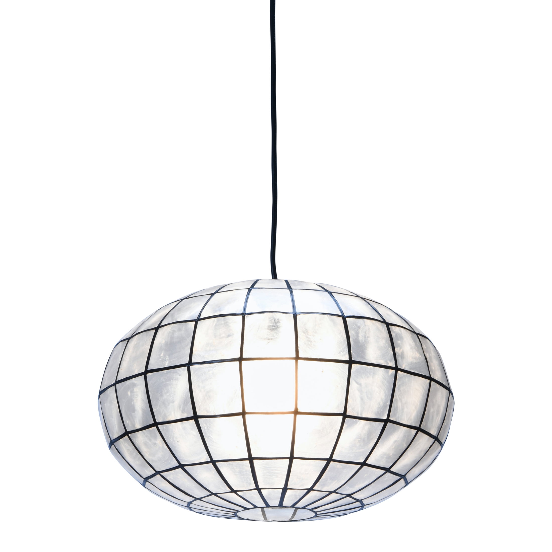 Creative Co-Op Oblong Capiz Ceiling Light, White and Black