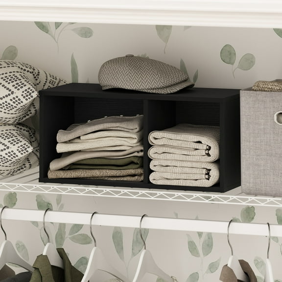 Furinno Reed 2-Tier Multipurpose Clothing & Closet Storage Organizer Shelf, 10-Inch Width, Blackwood