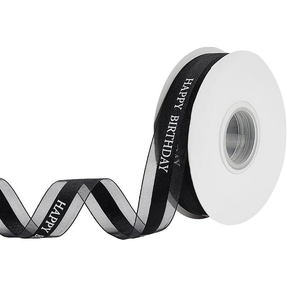 Happy Birthday Chiffon Ribbon Birthday Chiffon Ribbon for Gift Wrapping Cake Decoration Trim for DIY Craft Flower Bouquet Making Cake Box Gift Wrapping Party Supplie Black