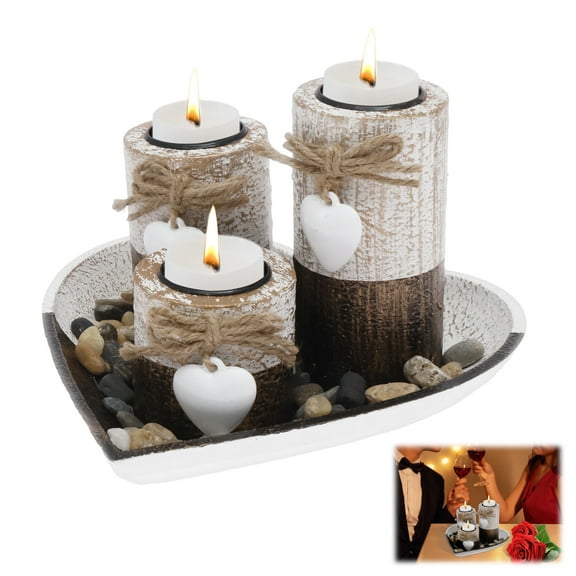 CRAFT Tealight Candle Holders with Tray-Set of 3 Rustic Wooden Candle Holders for Tables Centerpiece Home Decorations Living Room Fireplace Kitchen & Housewarming Gifts
