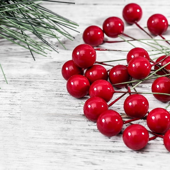 Worgeous 100pcs 12MM Red Fruit Berry Holly Artificial Flower Pick Christmas Decor Ornament