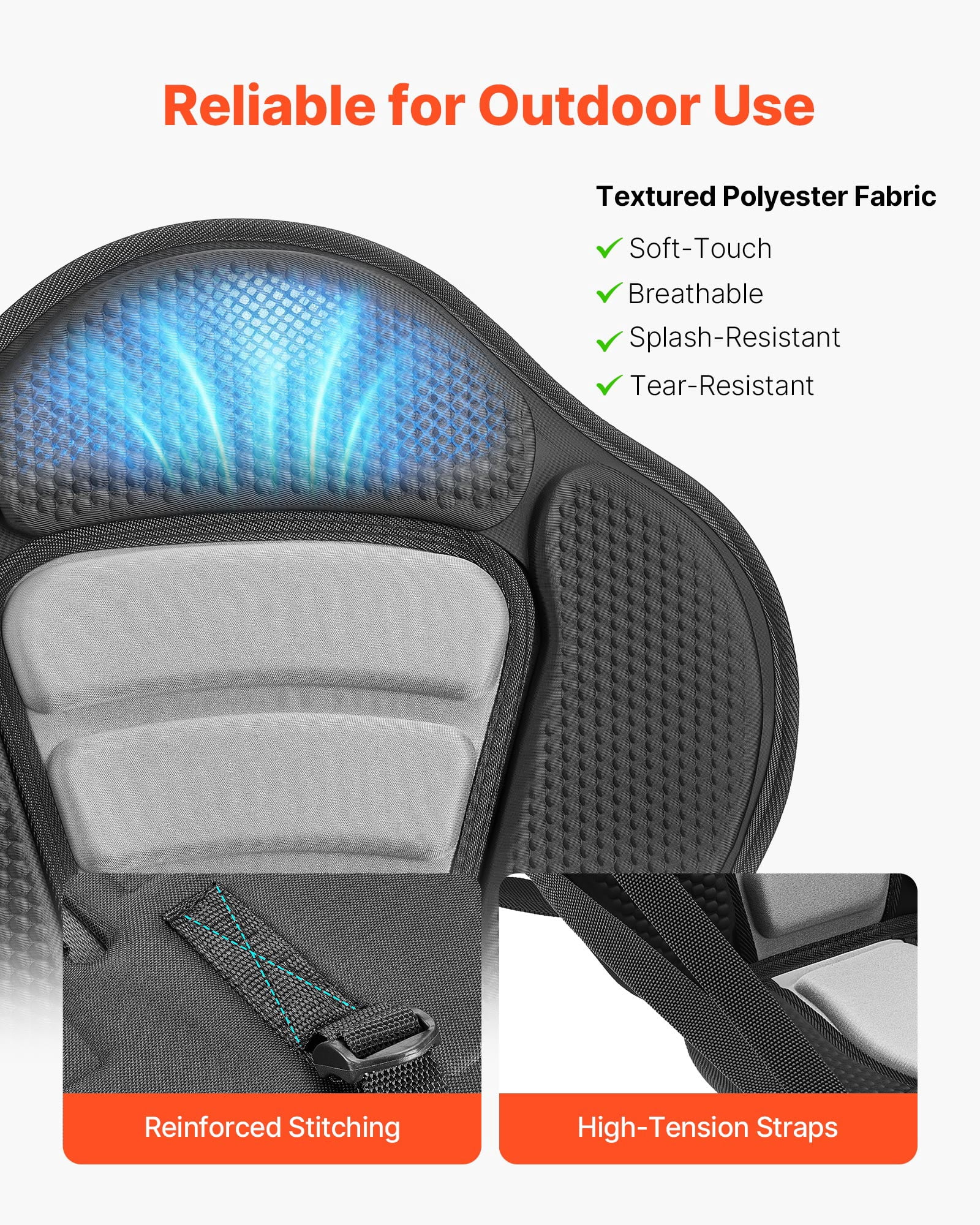 VEVOR Kayak Seat, 2 Pack 2" Thick, Universal Paddle Board Seat with Back Support, Sit-on-Top Soft Padded Cushion with Storage Bag & Adjustable Straps for SUP, Canoe, Fishing Boat, Inflatable Kayak