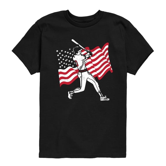 Instant Message - Baseball Player American Flag - Toddler & Youth Short Sleeve  T-Shirt
