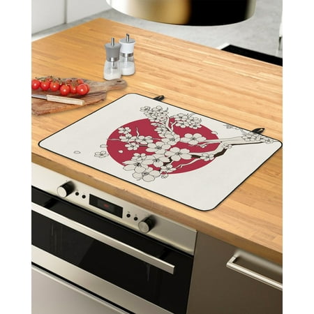 

Cherry Blossoms Stove Top Covers for Electric Stove Heat Insulation Fireproof Glass Cooktop Cover Counter Top Glass Stove Cover for Prevent Scratches 29 x21 Farmhouse Spring Floral Red Sun