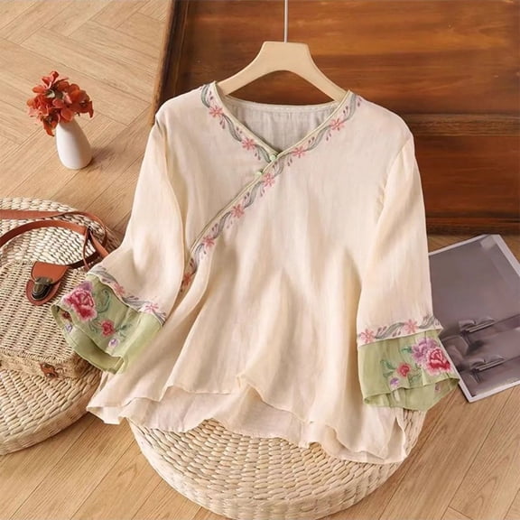 Womens Oversized Summer T Shirts Casual V-Neck Y2K Tees Floral Print Short Sleeve Fashion Tops