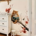 thumbnail image 3 of Cat Wall Stickers - Cute reading cat & red flower Branch with PVC Film, Peel and Stick Removable Temporary Wallpaper for Room, Semi-Matte, Easy to Apply (Irregular Cut for smooth Walls), 3 of 5