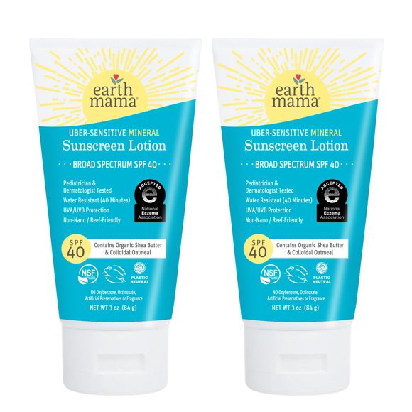 Loción solar Earth Mama Uber-Sensitive SPF 40, 90 ml, paquete de 2