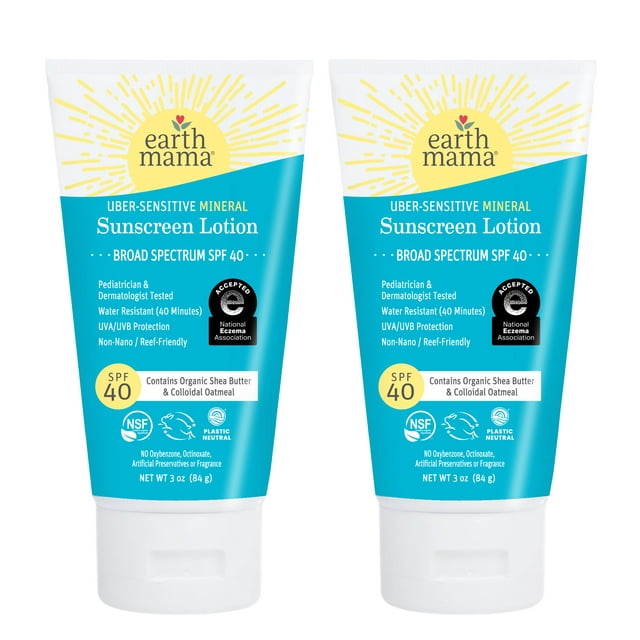 Loción solar Earth Mama Uber-Sensitive SPF 40, 90 ml, paquete de 2