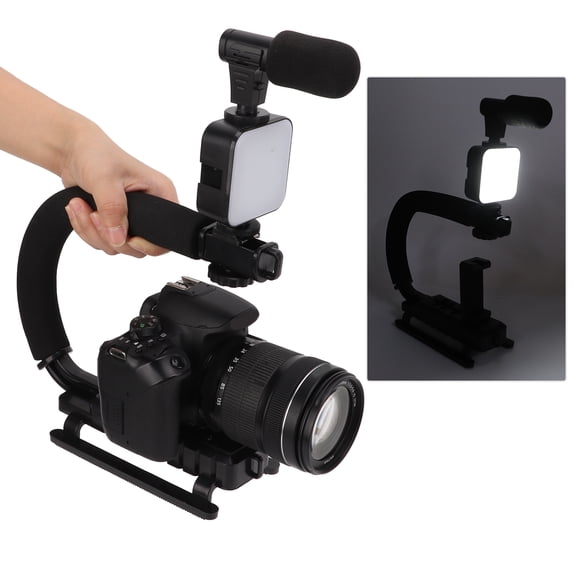 Ccdes Handheld Video Camera Stabilizer,Handheld Video Camera Stabilizer With LED Light Microphone Portable U Shape Camera Stabilizer