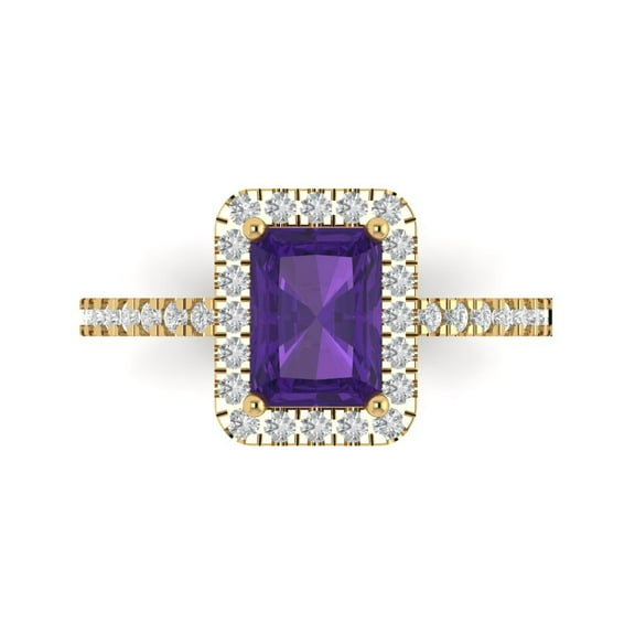Halo Engagement Ring for Women - 1.86ct Natural Amethyst in 18K Yellow Gold Promise Ring