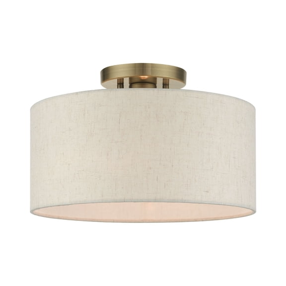 Livex Lighting Blossom 1-Light Modern Metal & Fabric Semi Flush in Antique Brass