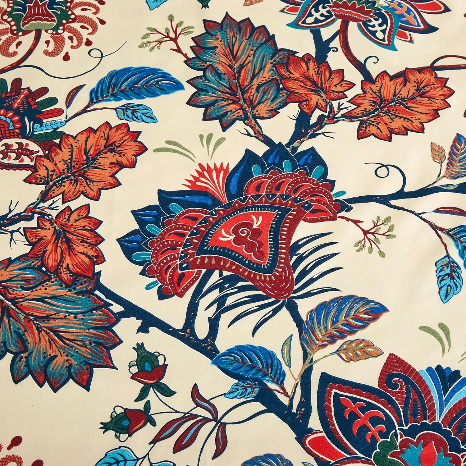 Chezmoi Collection 4-Piece Paradise Floral Window Curtain Set with Sheer Backing, Multicolor Blue Red Orange Cream Printed Microfiber, 120 inch x 84 inch