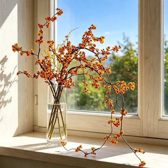 Artificial Bittersweet Orange Berry Branch, Flexible Realistic Fake Vine Garland Foliage, Faux Bonsai for Vase, Home Table Centerpiece, Mantel, Wedding and Seasonal Home Decoration, Multicolor