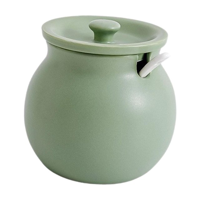 Recipiente de cocina, tarro de manteca de cerdo con tapa, cuchara, olla para condimentos, tanque de almacenamiento de alimentos, bote de cerámica, Verde