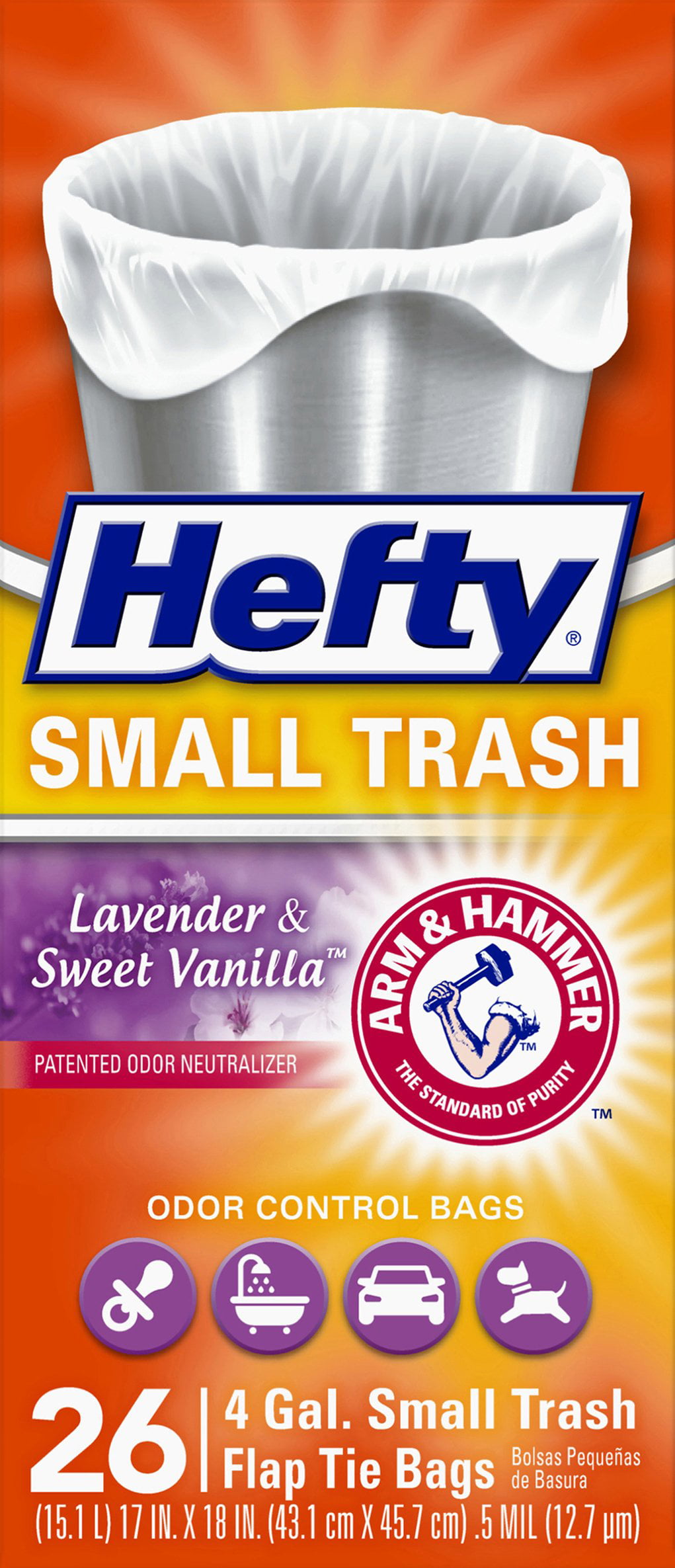 Odor Control, Lavender Sweet Vanilla, Flap Tie, 4 Gal... Hefty Small Trash Bags 