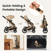 INFANS 2 in 1 Baby Stroller, Folding Newborn Pram Convertible Stroller Bassinet for Infant Foldable High Landscape Shock Absorption with Reversible Seat Aluminum Structure for Pushchair