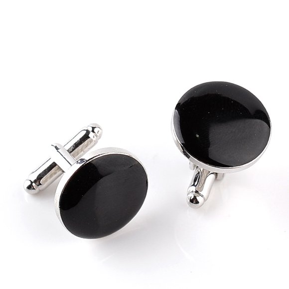 2pcs Stylish French Round Cufflinks Stylish Business-style Cuffs White Shirt Accessories Wedding Gifts Black Series Classic Steady Cuff Links for Men (Black)