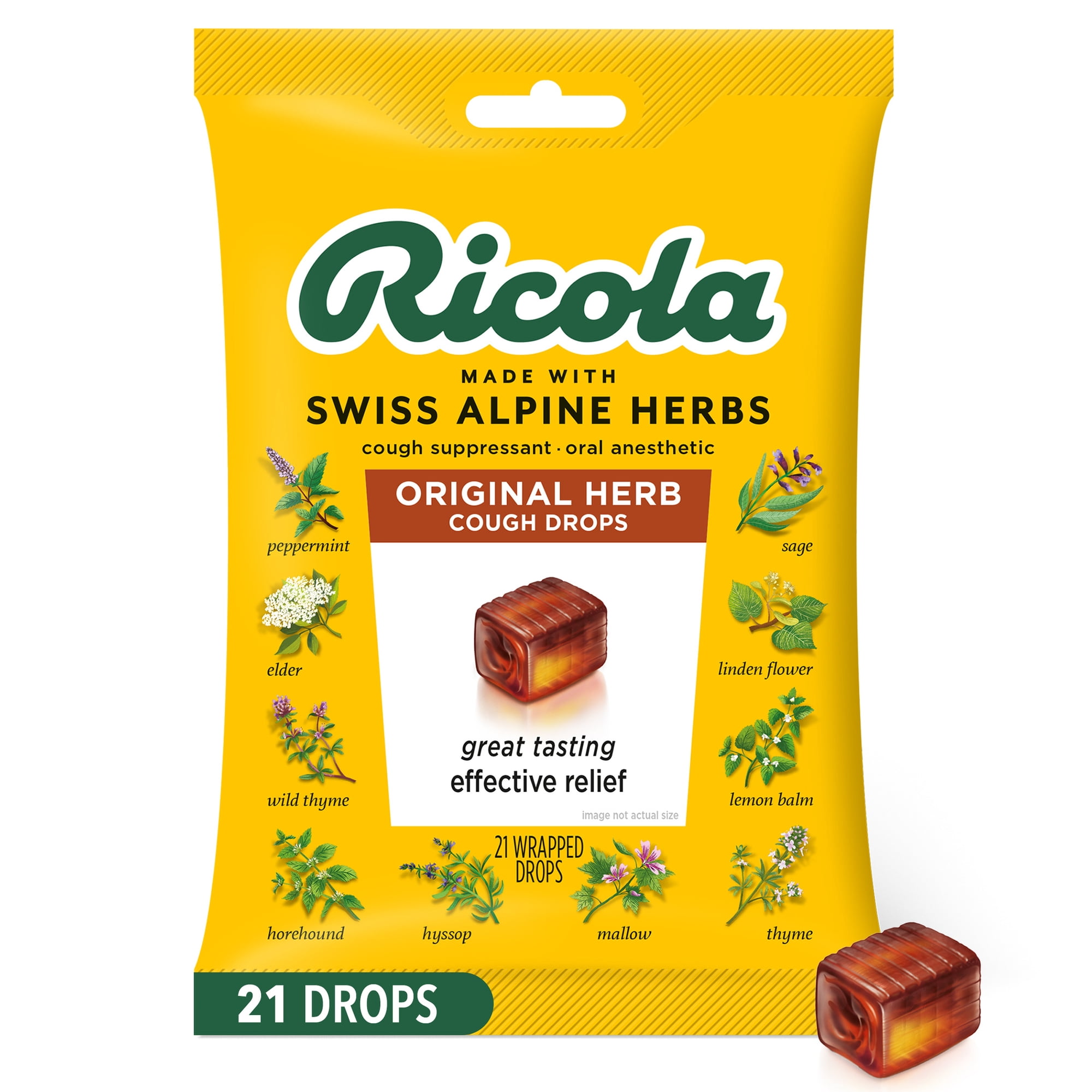 Ricola Original Herb Soothing Cough Drops for Sore Throat and Cough Relief, 21 Count