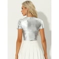 thumbnail image 3 of DARING DIVA Women's Metallic Crop Shiny Holographic Top XL Silver, 3 of 6