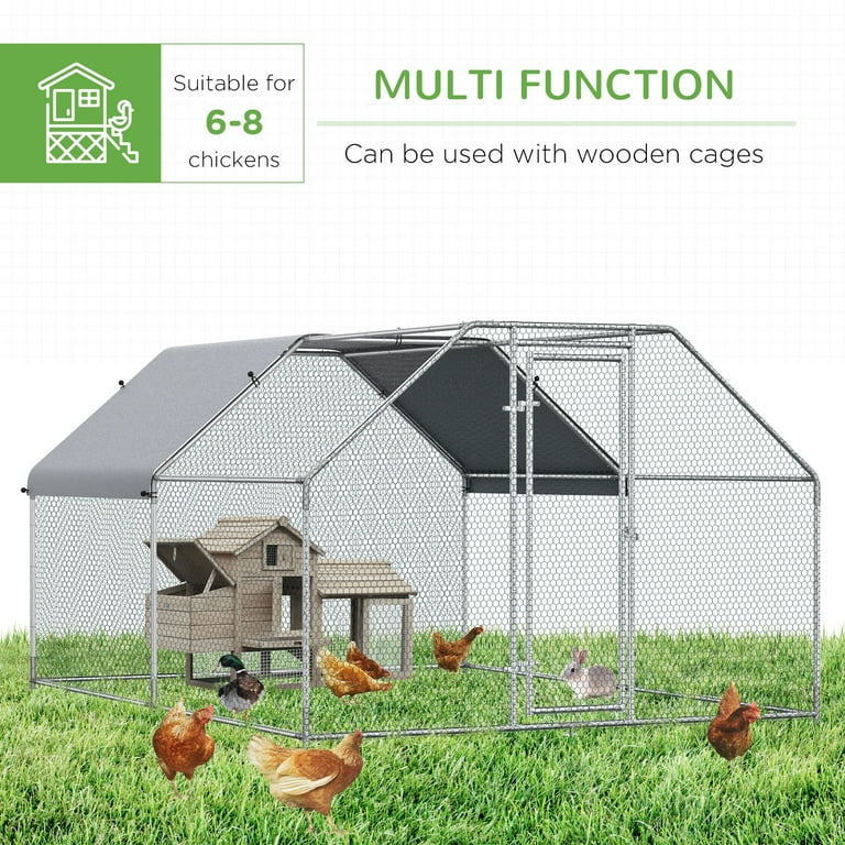 PawHut Large Predator Proof Metal Chicken Coop Run, Walk-In