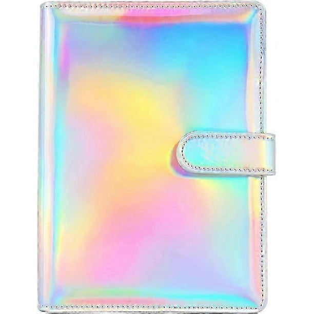 26-27 Binder Cover Glitter Purple PU Leather Binder Cover Refillable 6-Ring Planner Budget Binders Loose-Leaf Notebook Binder Laser White A5 Size