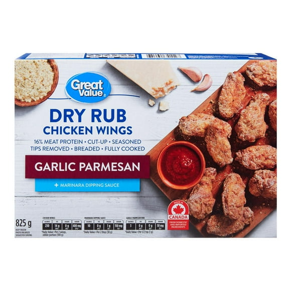 Great Value Frozen Dry Rub Garlic Parmesan Chicken Wings, 825g
