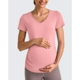 thumbnail image 3 of G4Free Lightweight Maternity Shirts Short Sleeve V Neck Pregnancy Workout Tops Side Ruched Stretchy Yoga Lounge Tees, 3 of 8