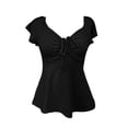 thumbnail image 6 of Endives Women's Short Sleeve Tshirt Tie Up Front Blouse Tuck Waist Shirts Tunic Tops Summer Trendy Black, 6 of 6