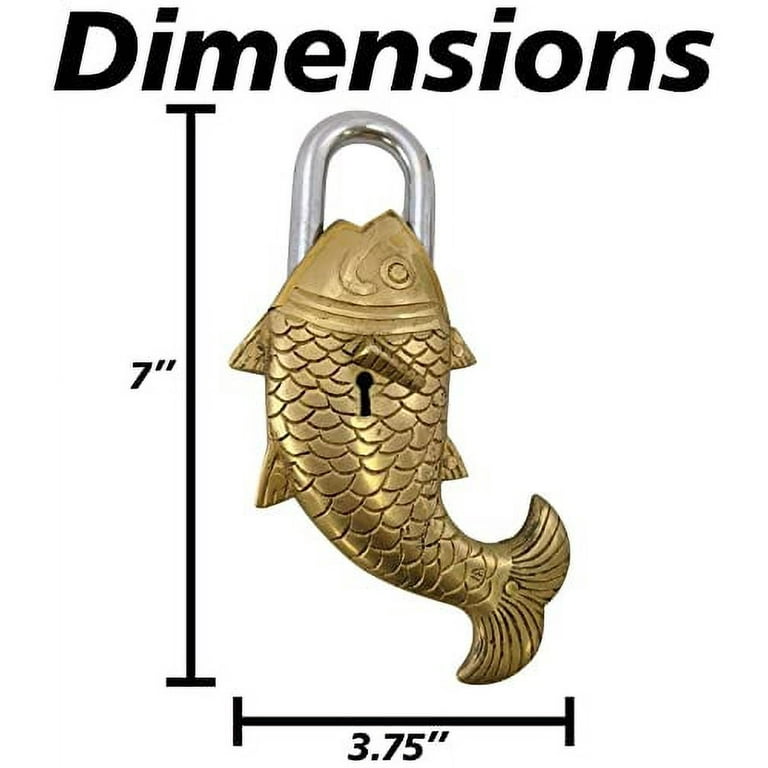 Solid Brass Fish Padlock with 2 Keys, Beautiful Fully Functional Lock,  Sturdy Eye-Catching Shiny Gold Color with Detailed Design by  SciencePurchase 