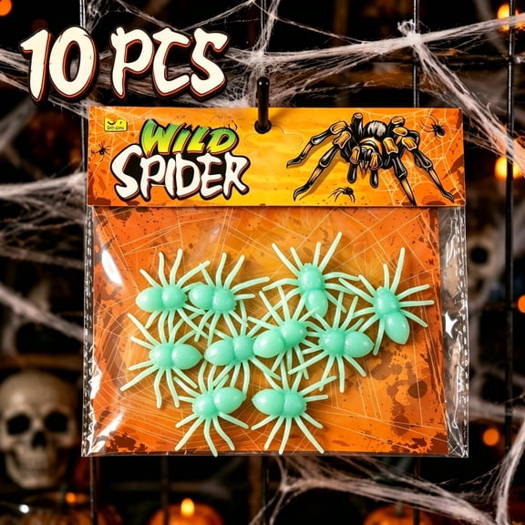 Qocolcyl 10 PCS Realistic Fake Spiders Halloween Decor, Black & Glow In Dark Mini Plastic Spider Props, Scary Prank Ornaments for Party Yard Window Indoor Outdoor Trick Or Treat Decor,Light Blue