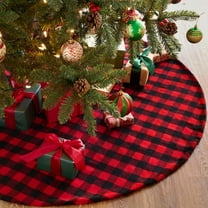 Christmas Tree Skirt 48Inch Buffalo Red and Black Plaid Decor for Xmas New Years Eve Holiday Party Indoor Decoration