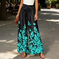 thumbnail image 2 of Watercolor Floral Wide Leg Pants for Women, High Waist Drawstring Palazzo Trousers - Boho Summer Flowy Beach Bottoms Cyan XL, 2 of 7