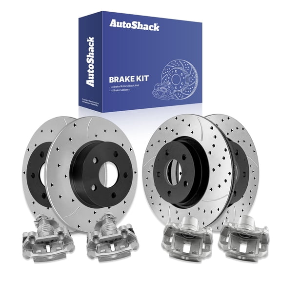 AutoShack Front Vented & Rear Solid Drilled & Slotted E-Coated Brake Rotors   Calipers 8-PC Brake Kit Replacement for 2004-2012 Chevrolet Malibu 2005-2010 Pontiac G6 2007-2009 Saturn Aura ShadowGuard