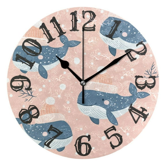 Winter Whales Wall Clock 10 inch Non-Ticking Easy to Read Decorative Clocks for Home Bedroom Living Room