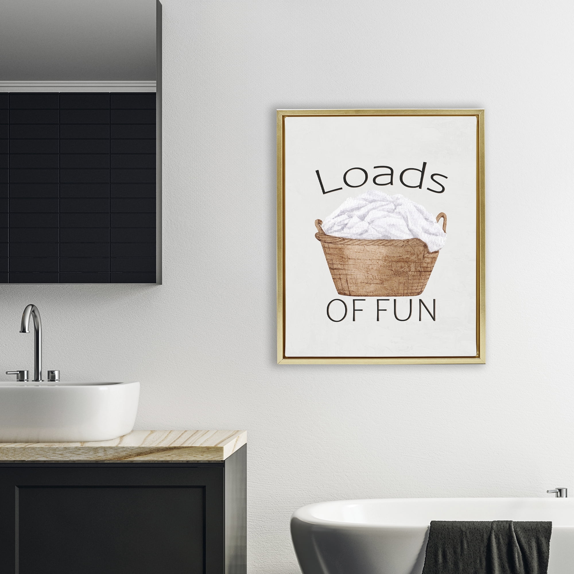 Loads Of Fun Laundry Basket Gold Framed Floater Canvas Wall Art, design by Kim Allen