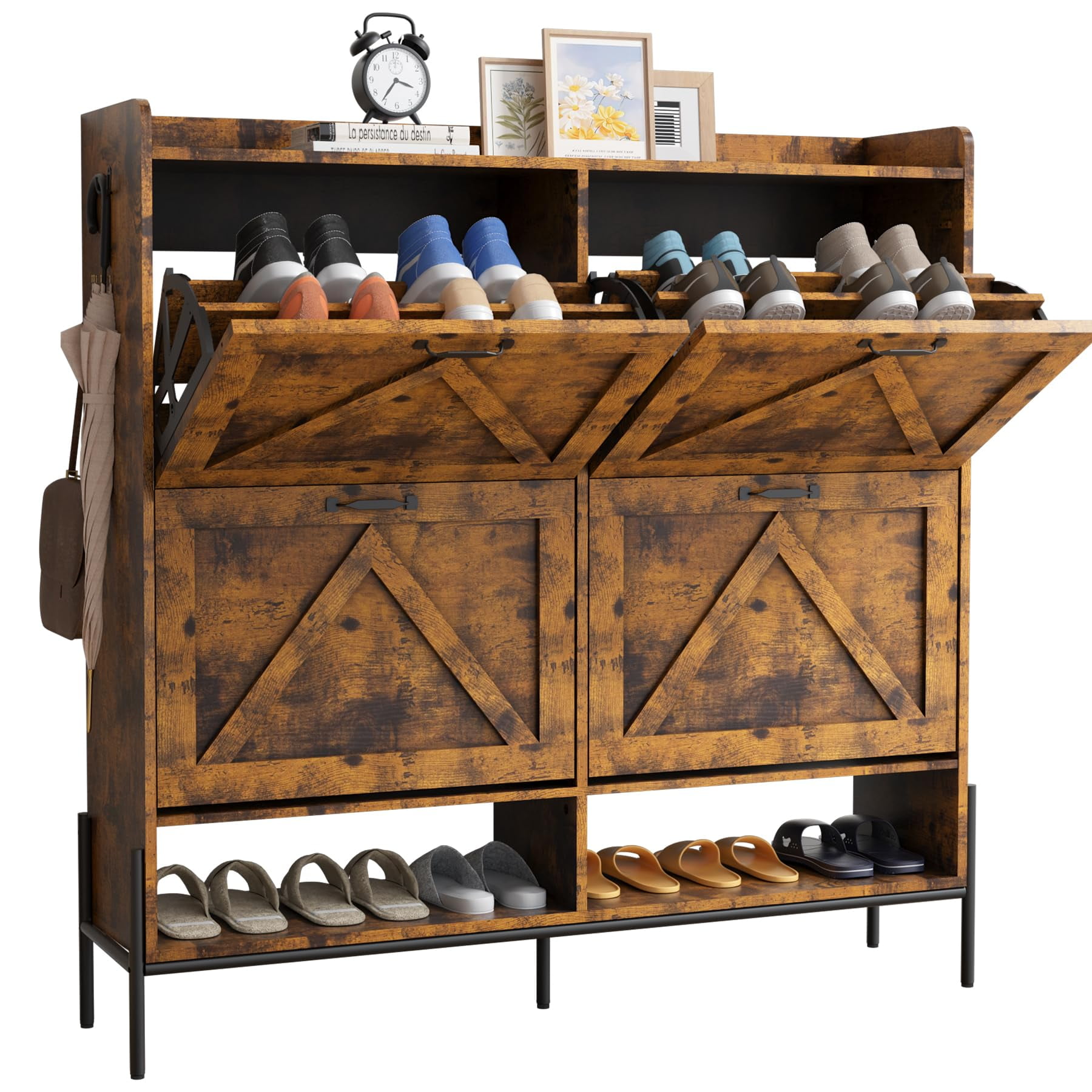 Shoe Cabinet with 4 Flip Drawers, Freestanding Shoe Cabinet