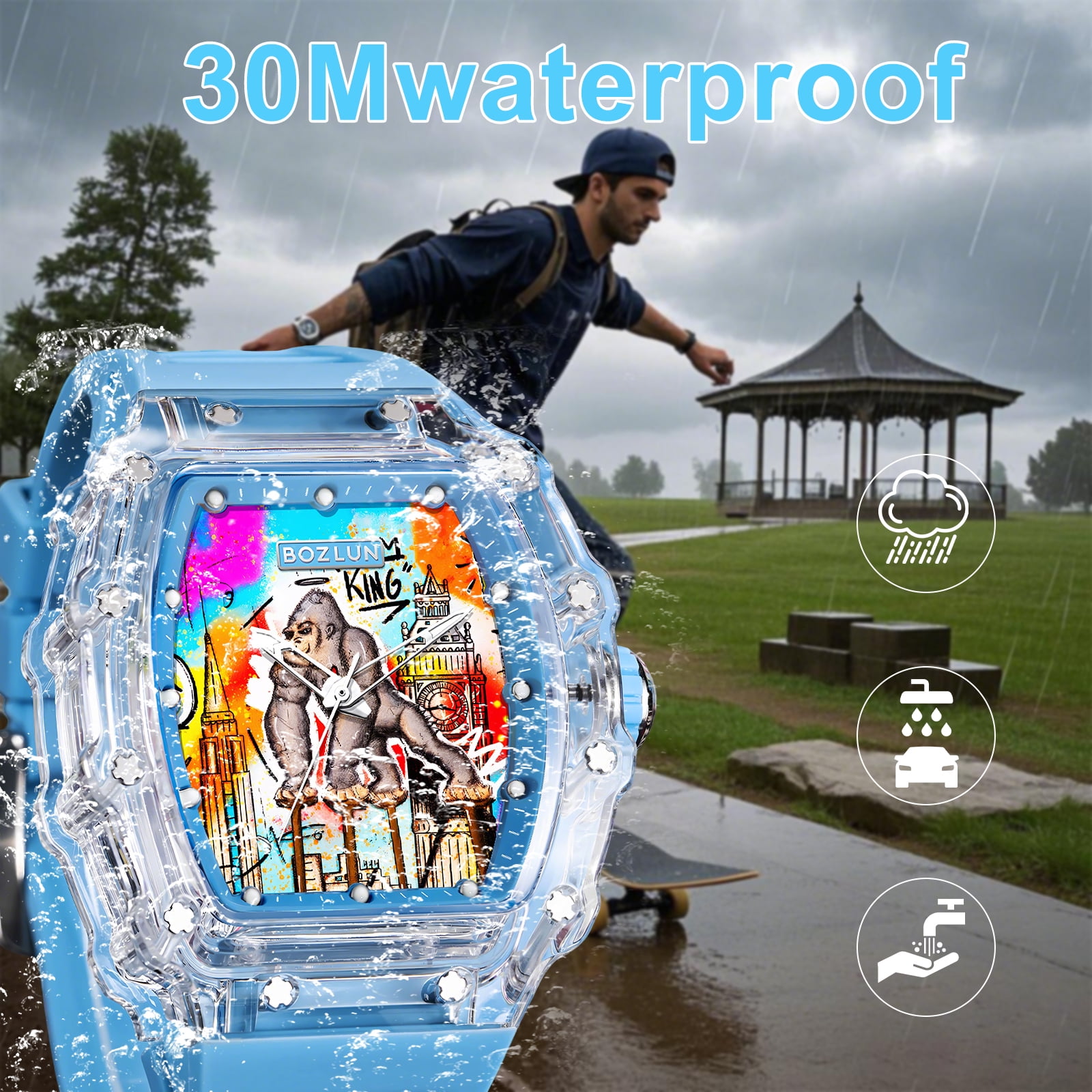 BOZLUN Men Watch Luxury Mechanical Watches self Winding, Luminous Waterproof 3D Dial Watches for Men Blue
