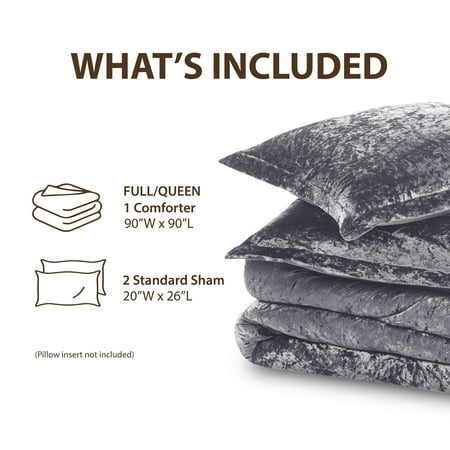 Regency Heights Full/Queen Cozy Velvet Comforter Sets, Luxury 3-Piece All Season Down Alternative Bedding Set, Grey Comforter Bed Set with Pillow Shams