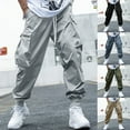 thumbnail image 5 of Men Cargo Joggers Elastic Waist Pants Sweatpants Loose Sports Workout Trousers, 5 of 11