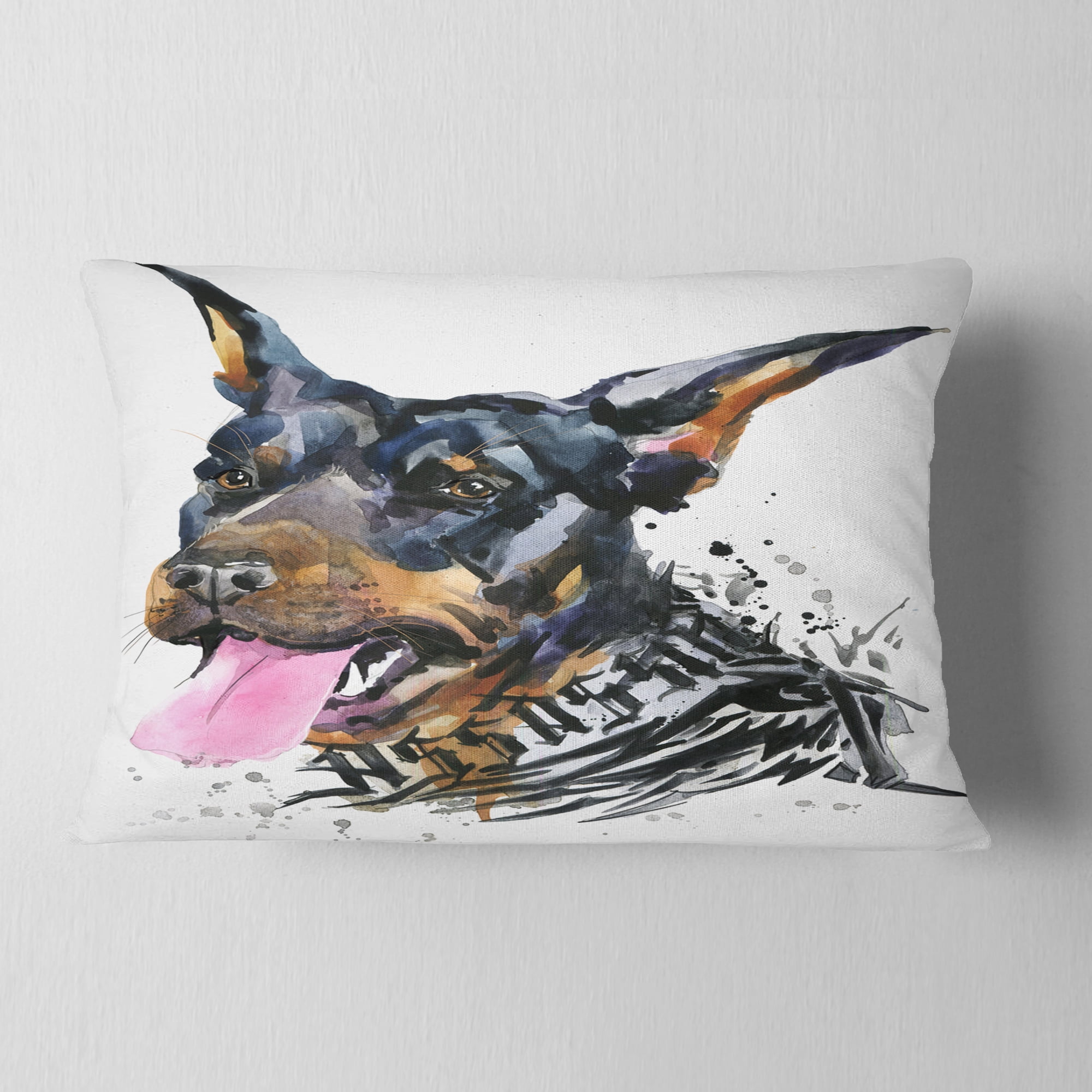 Designart Watercolor Dog Illustration - Contemporary Animal Throw Pillow - 12x20