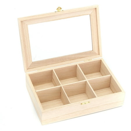 Bamboo Tea Box Storage Organizer, 6 Compartments, Natural Wooden Finish | Best Gift