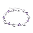 thumbnail image 2 of Pulsera de San Valentín Pulsera de diamantes de imitación morados Pulsera de eslabones de cadena para niñas Doble Corazón 16.5cm, 2 of 8